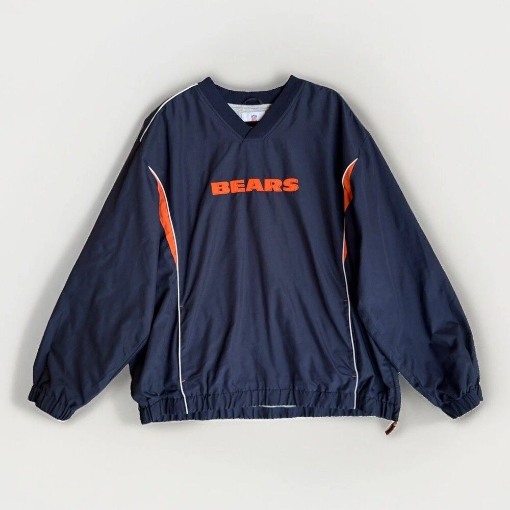 Chicago Bears Jacket Mens 2XL Blue NFL Football Pullover Windbreaker V Neck NFL